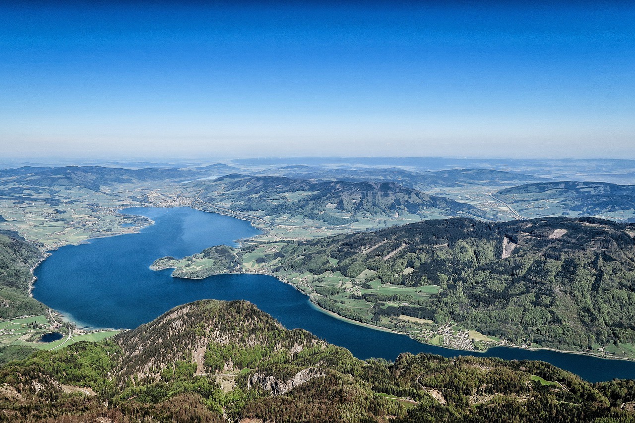 aerial-river-view River water flows through valleys